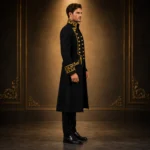 Luxury Black Parade Coat, Gold Button Military Tailcoat, Mens Formal Costume