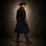 Men Black Pirate Trench Coat, Leather Shoulder Captain Coat, Steampunk Cosplay Jacket, Renaissance Costume