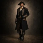 Men Black Steampunk Pirate Coat, Captain Hook Style Jacket, Renaissance Fair Costume, Halloween Cosplay Outfit
