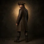 Men Brown Pirate Captain Coat, Leather Buccaneer Jacket, Gothic Cosplay Costume, Festival Outfit