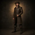 Men Brown Pirate Coat, Leather Captain Costume Jacket, Buccaneer Cosplay Outfit, Renaissance Fair Wear