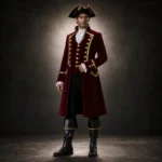 Men Burgundy Velvet Pirate Coat, Captain Hook Style Jacket, Renaissance Fair Costume, Buccaneer Outfit