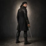 Men Black Leather Pirate Costume, Captain Coat With Boots, Steampunk Renaissance Outfit, Halloween LARP Costume