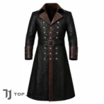 Men Pirate Leather Coat, Black Steampunk Long Coat, Gothic Trench Coat Vintage Pirate Jacket, Cosplay Captain Outfit, Mens Long Frock Coat (2)