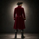 Men Red Pirate Coat, Velvet Captain Costume Jacket, Gold Trim Renaissance Fair Outfit, Buccaneer Coat