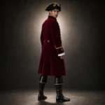Men Red Velvet Captain Coat, Pirate Costume Jacket, Gold Button Buccaneer Outfit, Renaissance Cosplay Coat
