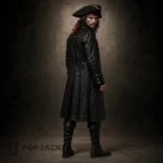 Men's Black Buccaneer Coat, Gothic Pirate Captain Costume, Leather Cosplay Jacket, Pirate Festival OutfitMen's Black Buccaneer Coat, Gothic Pirate Captain Costume, Leather Cosplay Jacket, Pirate Festival Outfit