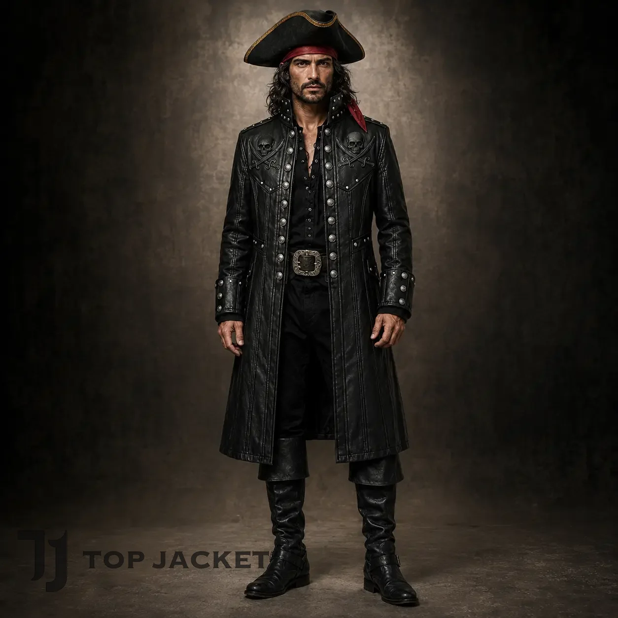 Men's Black Leather Pirate Coat, Gothic Buccaneer Jacket, Skull Embroidered Pirate Costume, Renaissance Fair Outfit Men's Black Leather Pirate Coat, Gothic Buccaneer Jacket, Skull Embroidered Pirate Costume, Renaissance Fair Outfit