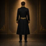 Mens Black Officer Coat, Gold Embroidery Military Jacket, Victorian Tailcoat