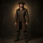 Men's Brown Leather Pirate Coat, Captain Costume Jacket, Gothic Buccaneer Outfit, Renaissance Fair Wear