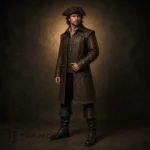 Men's Brown Pirate Coat, Leather Captain Costume Jacket, Buccaneer Cosplay Outfit, Renaissance Fair Wear
