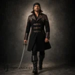 Mens Pirate Coat Costume, Black Steampunk Captain Jacket, Buccaneer Outfit, Renaissance Fair Cosplay