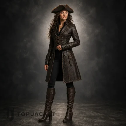 Women Brown Pirate Coat, Leather Corset Jacket, Steampunk Buccaneer Costume, Renaissance Fair