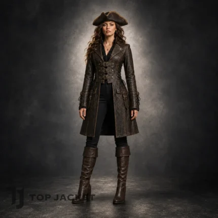 Women Pirate Costume Coat, Brown Leather Steampunk Jacket, Corset Style Buccaneer Outfit