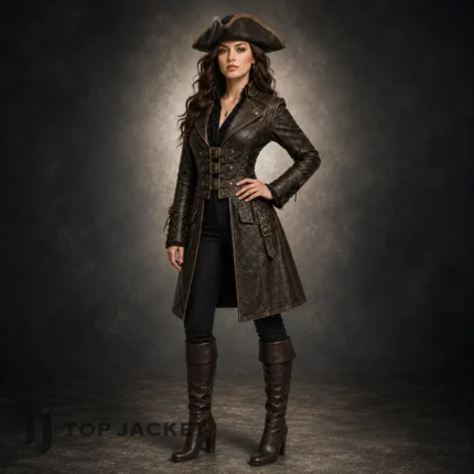 Women Pirate Leather Coat, Brown Steampunk Corset Jacket, Buccaneer Cosplay Costume