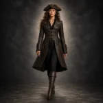 Womens Brown Leather Pirate Coat, Female Captain Costume, Steampunk Corset Jacket, Renaissance Fair Outfit