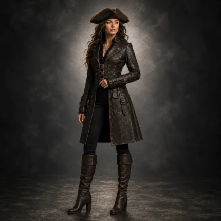 Womens Brown Pirate Coat, Leather Corset Jacket, Steampunk Buccaneer Costume, Renaissance Fair