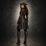 Womens Pirate Leather Coat, Brown Steampunk Jacket, Female Buccaneer Costume, Renaissance Outfit