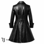 Black Leather Pirate Captain Coat for Men, Gothic Steampunk Long Trench Jacket, Victorian Privateer Costume, Renaissance LARP Ren Faire