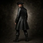 Black Pirate Coat Men, Leather Captain Costume, Double Breasted Buccaneer Jacket, Cosplay Outfit