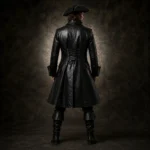 Men Black Leather Pirate Jacket, Captain Coat Costume, Renaissance Fair Outfit, Halloween Cosplay