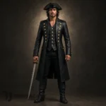 Men Black Pirate Costume Jacket, Long Captain Coat, Gothic Buccaneer Outfit, Halloween Cosplay Coat