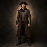 Men Brown Pirate Coat, Leather Captain Jacket, Buccaneer Costume, Renaissance Fair Outfit, Steampunk Cosplay Coat
