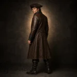 Men Brown Pirate Costume Coat, Leather Buccaneer Jacket, Captain Hook Style Outfit, Steampunk LARP Coat