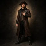Men Long Brown Pirate Coat, Leather Trench Jacket, Renaissance Fair Costume, Steampunk Captain OutfitMen Long Brown Pirate Coat, Leather Trench Jacket, Renaissance Fair Costume, Steampunk Captain Outfit