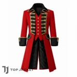 Men Pirate Captain Jacket, Red Military Parade Coat, Royal Naval Officer Frock Coat, Victorian Regency Overcoat, Steampunk Military Band Jacket 1