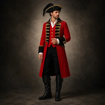 Men Red Captain Coat, Pirate Costume Jacket, Victorian Ringmaster Outfit, Renaissance Fair