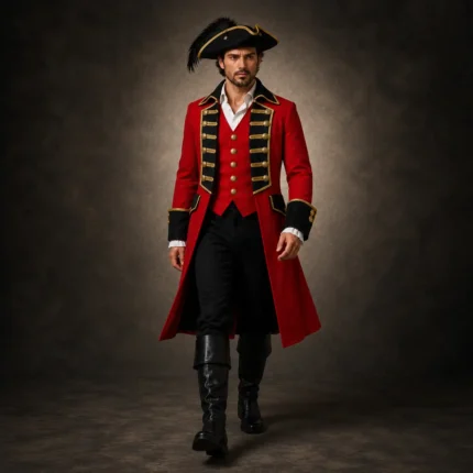 Men Red Military Pirate Coat, Captain Costume Jacket, Ringmaster Outfit, Cosplay Tailcoat