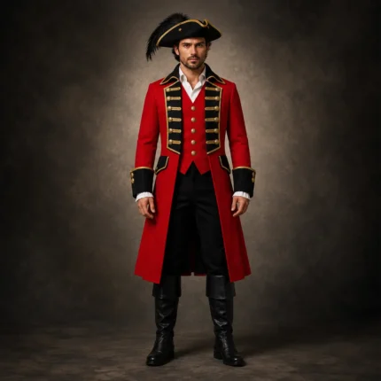 Men Red Pirate Coat, Captain Costume Jacket, Ringmaster Military Coat, Renaissance Fair Outfit