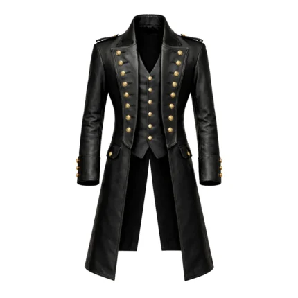 Men's Black Leather Pirate Coat