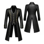 Men's Black Leather Pirate Coat
