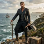 Men's Black Leather Pirate Coat
