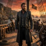 Men's Black Leather Pirate Coat