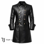 Men's Black Leather Pirate Coat, Steampunk Captain Jacket, Gothic Victorian Long Trench Coat, Privateer Cosplay, LARP Ren Faire Costume