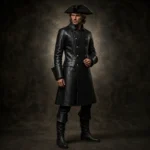 Mens Black Pirate Captain Coat, Leather Buccaneer Jacket, Renaissance Fair Costume, Cosplay Outfit
