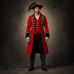 Men's Red Pirate Coat, Captain Costume Jacket, Ringmaster Military Coat, Renaissance Fair Outfit