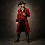 Red Pirate Coat Men, Captain Costume Jacket, Military Ringmaster Tailcoat, Cosplay Outfit