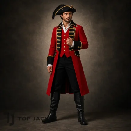 Red Pirate Coat Men, Captain Costume Jacket, Military Ringmaster Tailcoat, Cosplay Outfit