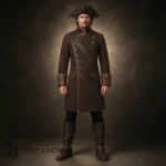 Men Brown Pirate Coat, Captain Costume Jacket, Medieval Buccaneer Outfit, Renaissance Fair Steampunk Coat