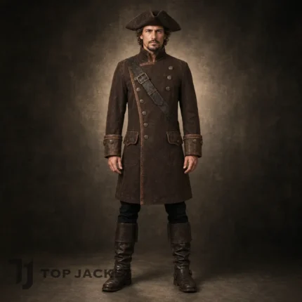 Men Brown Pirate Coat, Captain Costume Jacket, Medieval Buccaneer Outfit, Renaissance Fair Steampunk Coat