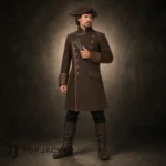 Men Brown Pirate Costume Coat, Long Captain Jacket, Buccaneer Halloween Outfit, Renaissance Festival Coat