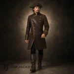 Men Brown Pirate Jacket, Historical Captain Coat, Buccaneer Cosplay Outfit, Medieval Renaissance Costume
