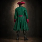 Men Green Pirate Coat, Pink Tricorn Hat Costume, Captain Hook Style Jacket, LARP Buccaneer Outfit