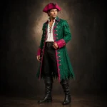 Men Green Pirate Jacket, Long Captain Coat, Halloween Buccaneer Costume, Medieval Renaissance Outfit