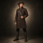 Mens Brown Pirate Coat, Long Buccaneer Jacket, Captain Hook Style Costume, Renaissance LARP Outfit