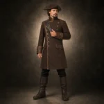 Mens Brown Pirate Costume Coat, Long Captain Jacket, Buccaneer Halloween Outfit, Renaissance Festival Coat